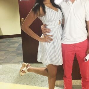 Francesca’s A- Line Blue and White Stripped Dress